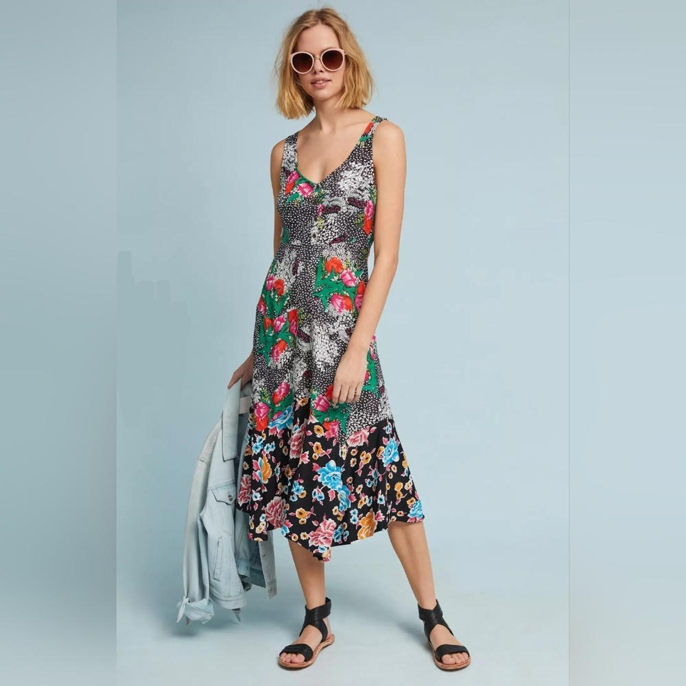 Anthropologie Maeve Violette Floral Midi Dress Size 4